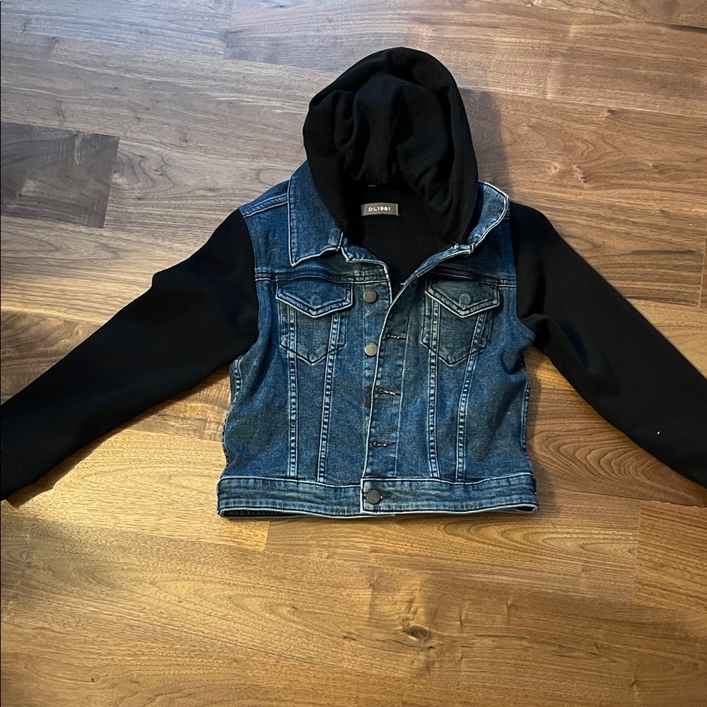 DL1961 Denim Jacket with Black Hooded Sleeves